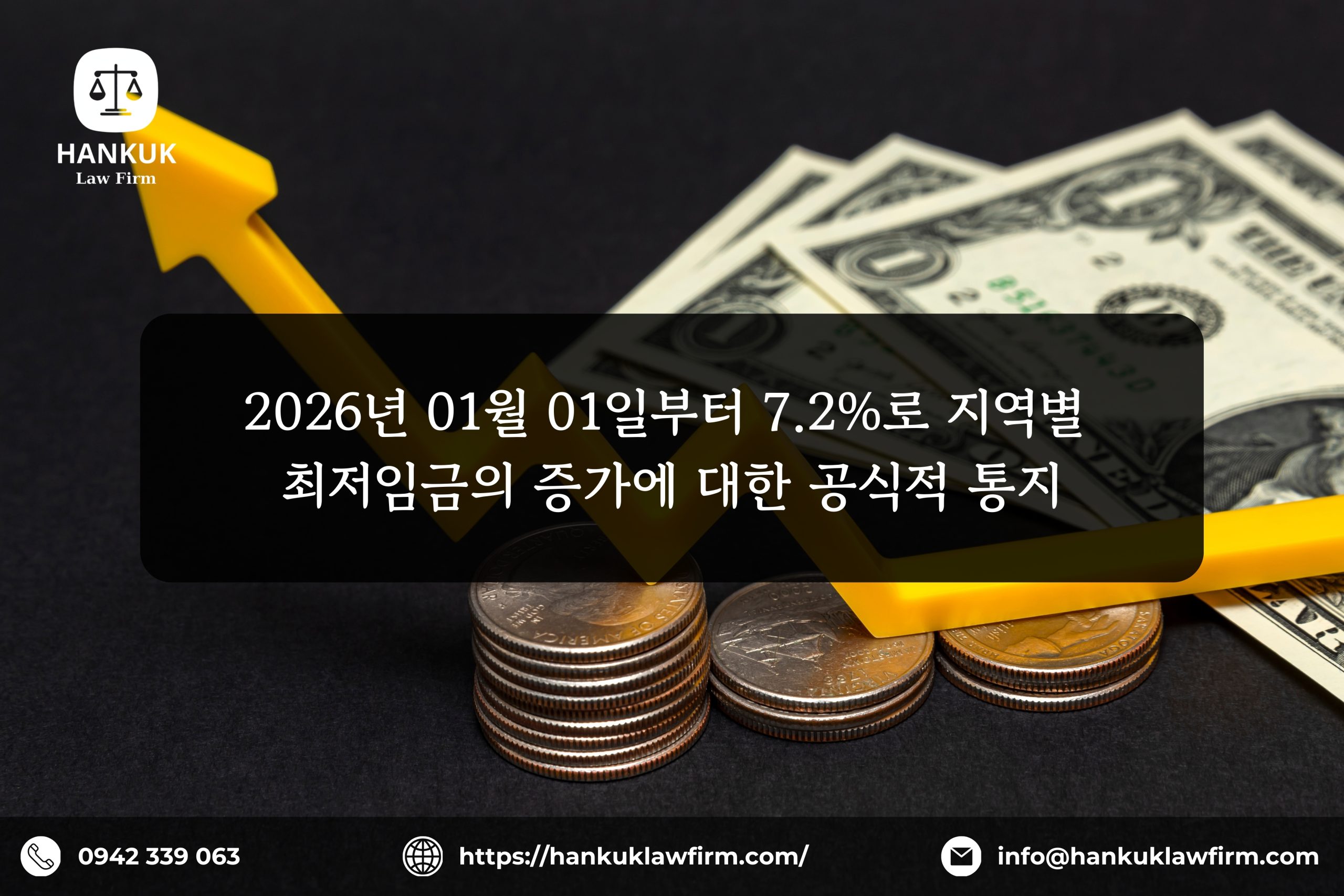 2026년 01월 01일부터 7.2%로 지역별 최저임금의 증가에 대한 공식적 통지